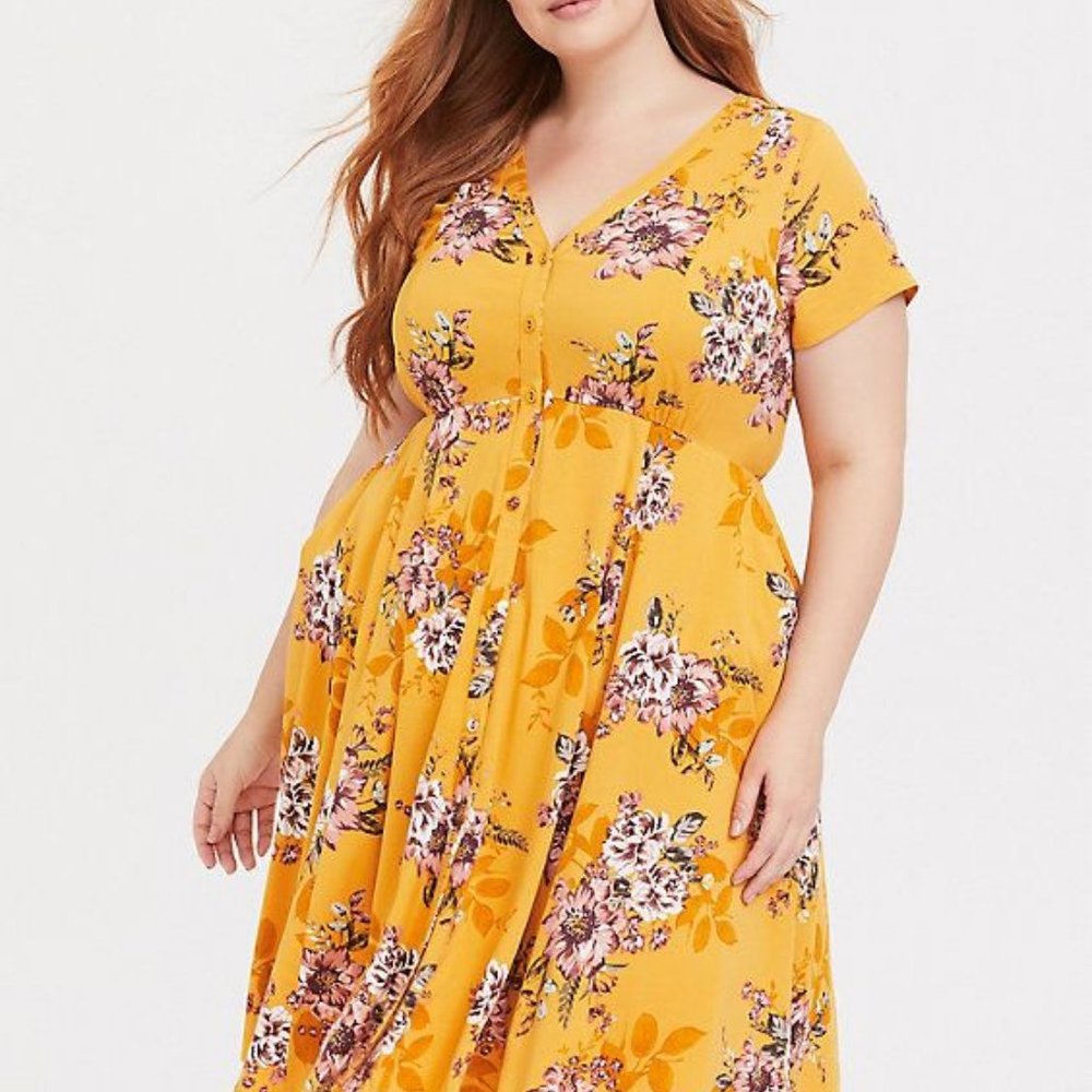 Torrid MUSTARD YELLOW BUTTON FRONT SHIRT DRESS
